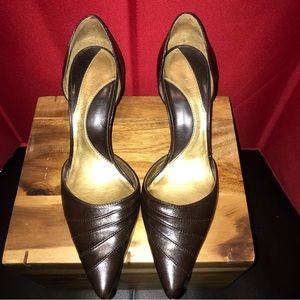 COPY - GIANNI BINI Heels, Swirl Brown Leather Pointed Toe Heels, D’Orsay Style …